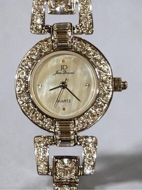 Jean Dousset crystal and silver bracelet watch. New unused with box